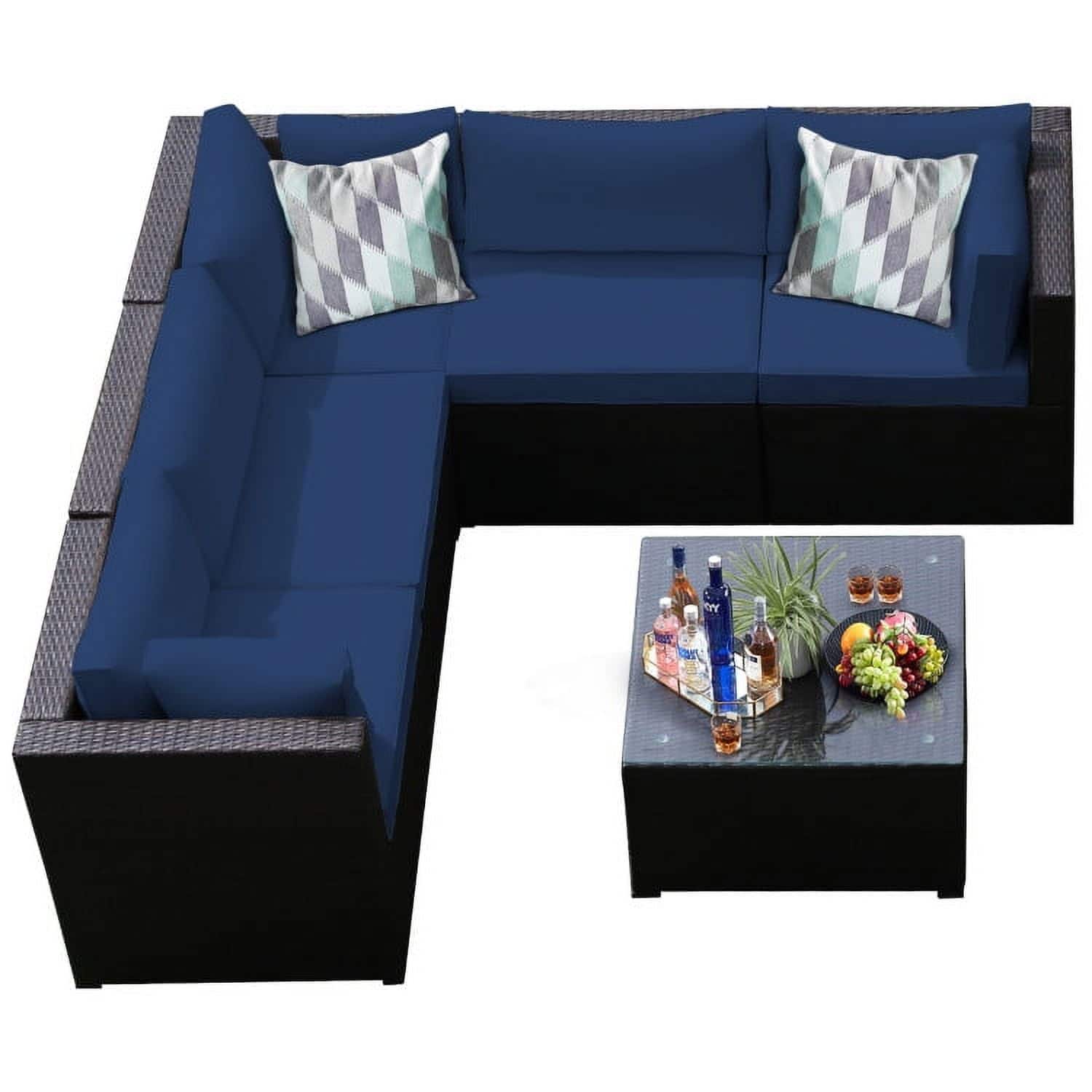 Kadyn - 6 Pcs Patio Furniture Sofa Set with Cushions for Outdoor-Navy, Patio Seating Conversation - Blue