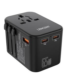 LENCENT - PD65W Fast Charger GaNIII Universal Travel Adapter w/ QC4.0 & PD3.0 Port - Black