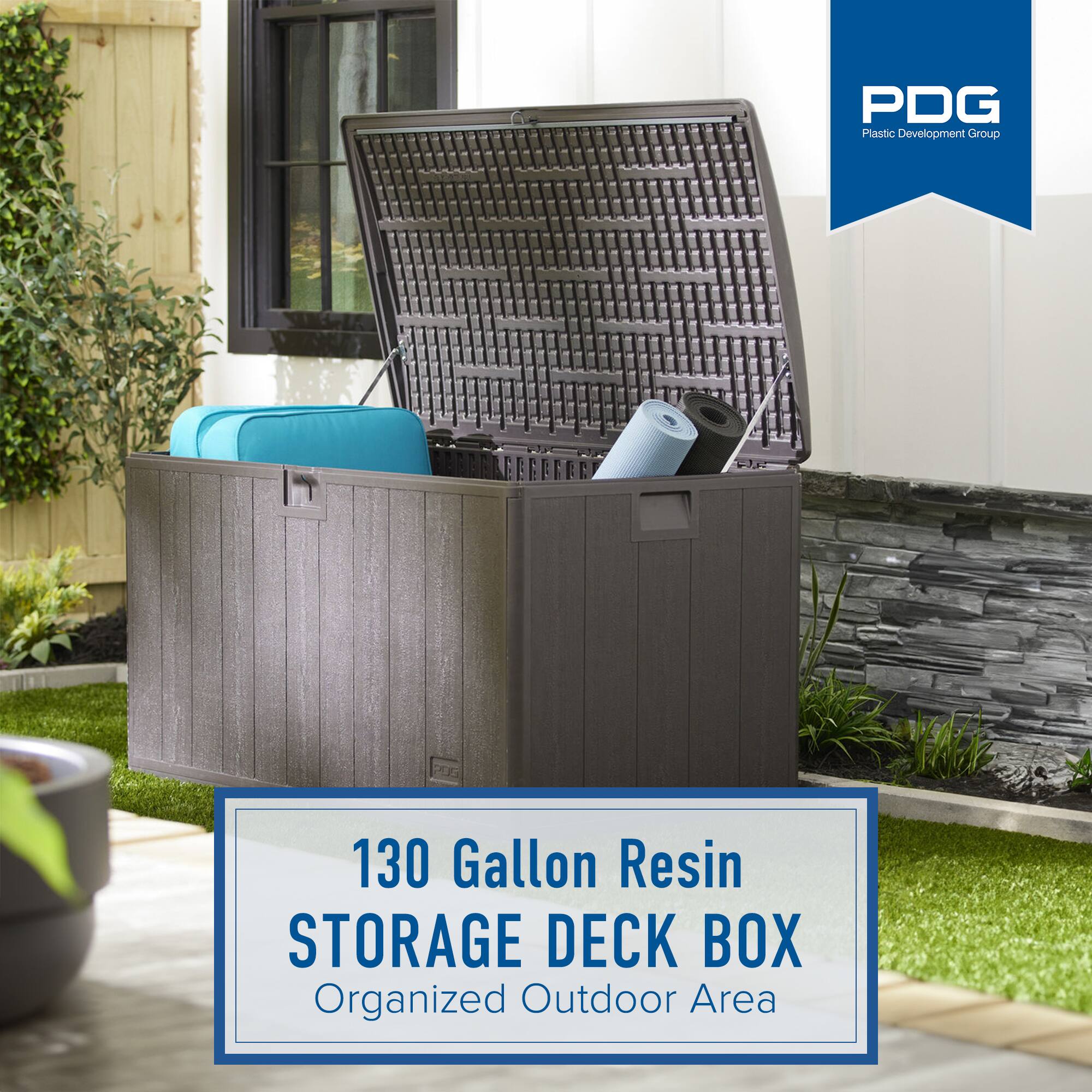 PDG Plastic Development Group

130 Gallon Resin STORAGE DECK BOX

Organized Outdoor Area