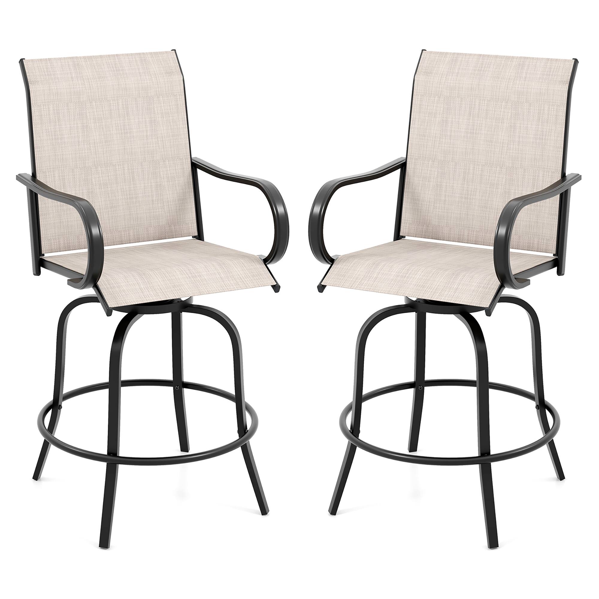 Gymax - Outdoor Swivel Bar Stool Set of 2 w/Breathable Fabric and Heavy Duty Metal Frame - Gray