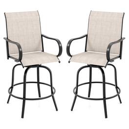 Gymax - Outdoor Swivel Bar Stool Set of 2 w/Breathable Fabric and Heavy Duty Metal Frame - Gray