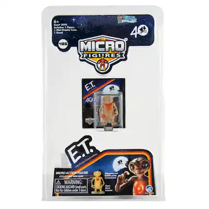 WORLD'S 6+ SMALLEST
Item# 5094
Includes: 1 Figure, 1 Mini Display Case, 1 Stand
MICRO FIGURES
486 MICRO FIGURES
E.T. 40 MICRO
E.T. THE EXTRATERRESTRIAL
MICRO ACTION FIGURE
COLLECTIBLE MINI CASE
WARNING: CHOKING HAZARD - Small Figure parts. Not for children under 3 years.
Includes:
- Figure
- Stand