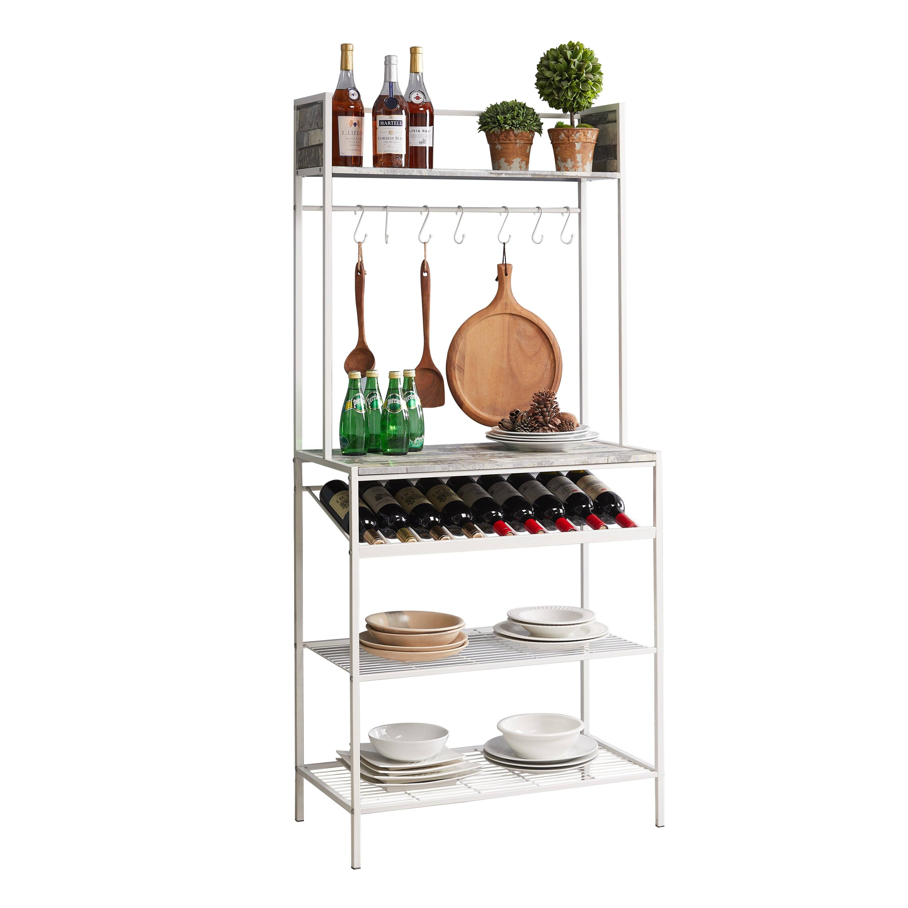 Front. Kings Brand Furniture - Kings Brand Furniture - Baker’s Rack for Kitchen with Storage Shelves & Hooks, Microwave Stand Coffee Bar Station - White.