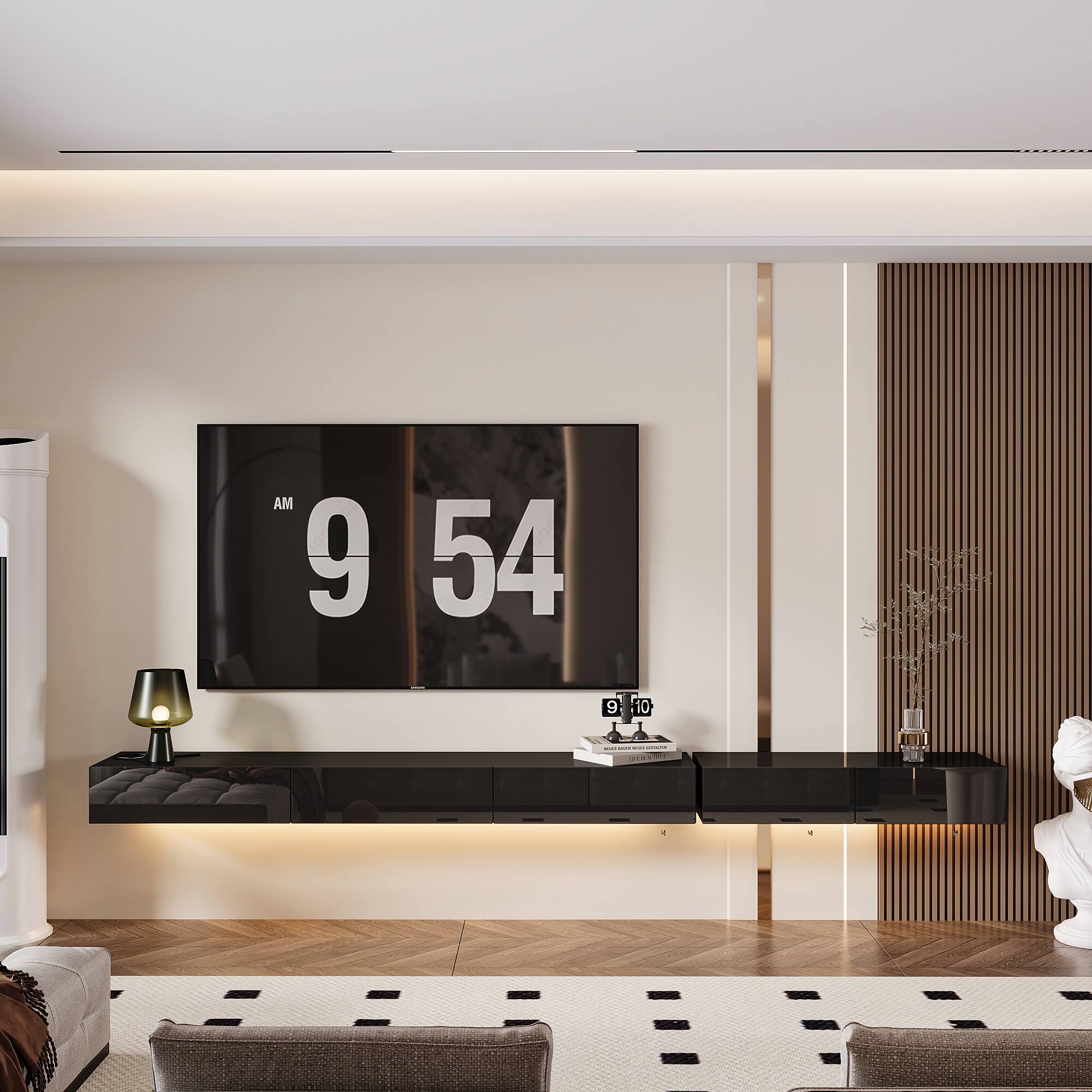 Alt View 7. Famapy - Famapy Floating TV Stand: Perfect for 60+ Inch TVs, Wall - Mounted, Multi - Install & LED - Lit Magic - Black.