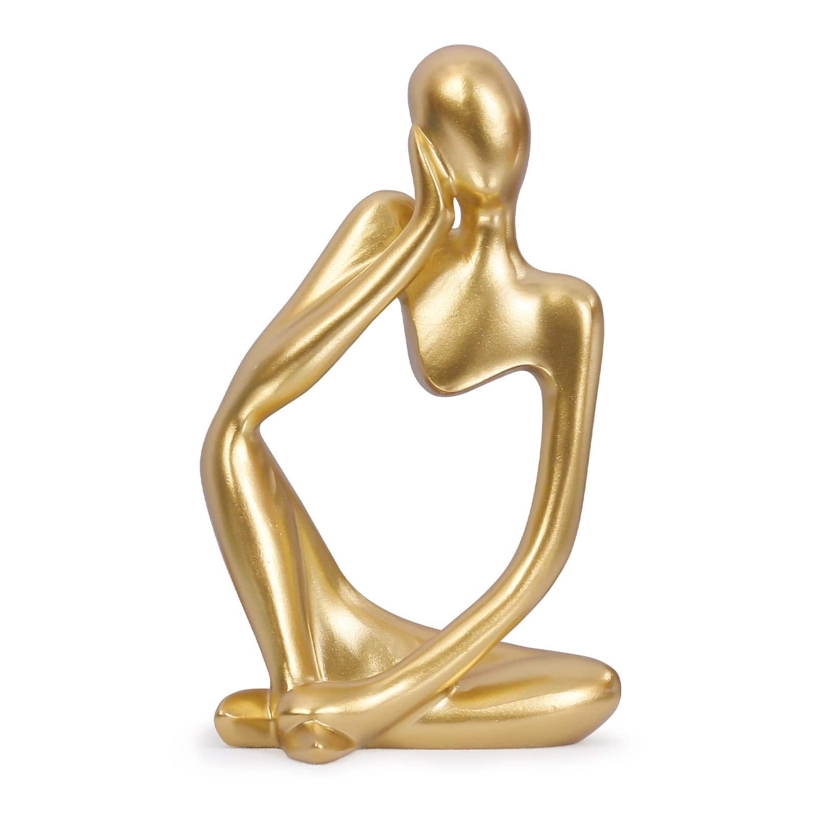 Alchemy Casas - Boho Decor Thinker Statue Abstract Art Sculpture Sandstone Collectible Figurines For Home Living Room - Gold-left Small