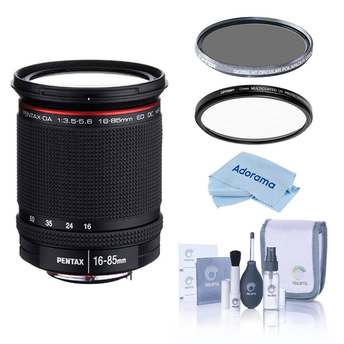 PENTAX-DA ED DC 1:3.5-5.6 16-85mm

FEN POLARIZER POL DIGITAL HT CIRCULAR 72mm MULTICOATED Tiffen UV PROTECTION

50 35 24 16

Adorama

PENTAX 16-85mm

PROOPTIC

PRO OPTIC

PRO OPTIC

PRO FTC

PRO PTC

100%