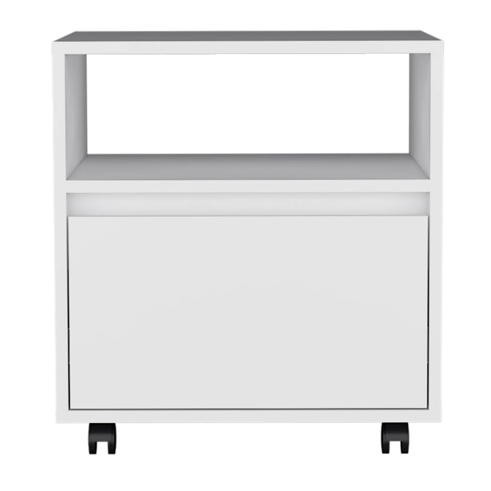 Angle. Tiramisubest - White Single Drawer Nightstand with Casters, Space-Saving Design - Black.