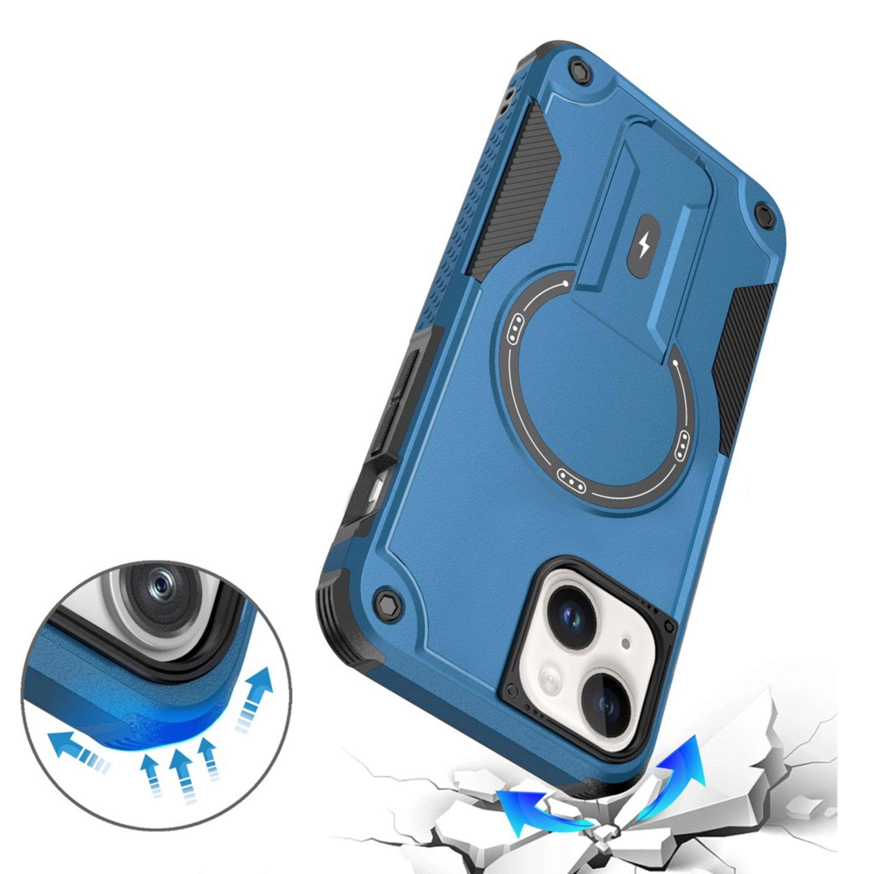 Left. Kitcheniva - Magnetic Circle Rugged Grip Kickstand Phone Case With 2 Pcs Tempered Glass For iPhone 15 Plus Blue - Blue.