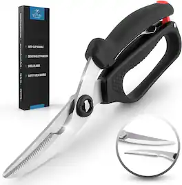 Zulay Kitchen - Premium Heavy Duty Kitchen Chicken Shears with Anti-slip Handle & Safety Lock - Black