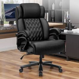 KERDOM - 500lbs Big & Tall Office Chair for Boss/Chief, High Back Heavy Duty Leather Chair for Heavy People, Executive Desk Chair - Black