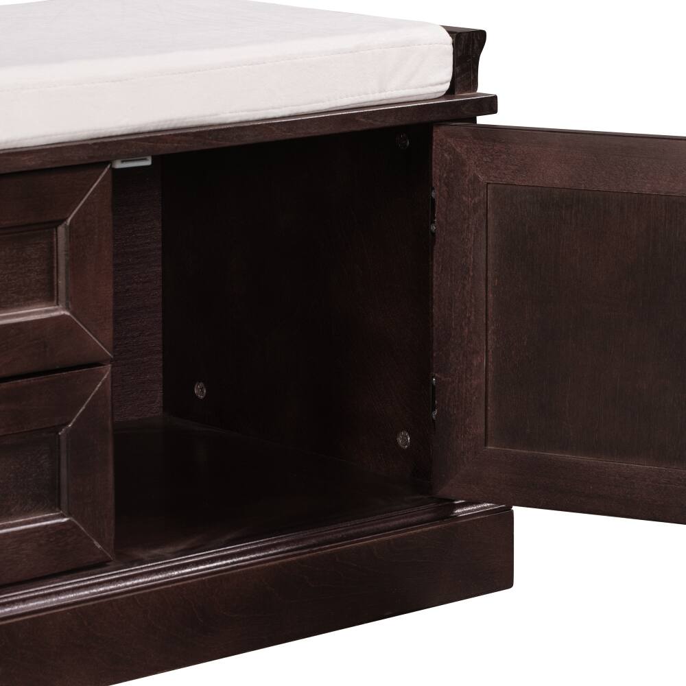 Alt View 3. Ropilly - Ropilly Espresso Storage Bench with Cushion, Entryway Shoe Bench with Drawers and Cabinets, Wood Mudroom Seating - Espresso.