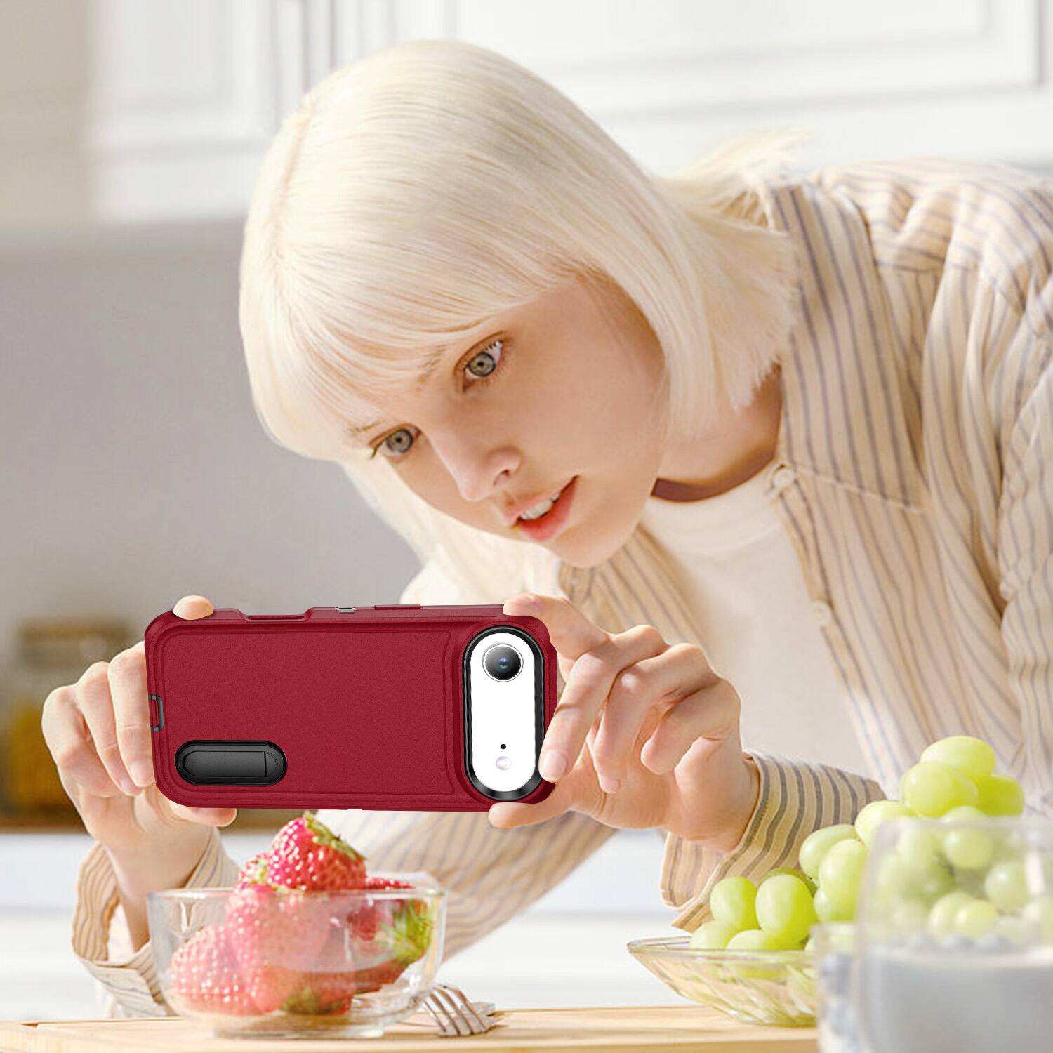 Alt View 4. Dteck - Heavy Duty Case for Apple iPhone Air with Foldable Kickstand,Dual-Layer Shockproof Hard PC Soft Silicone Phone Cover - A.