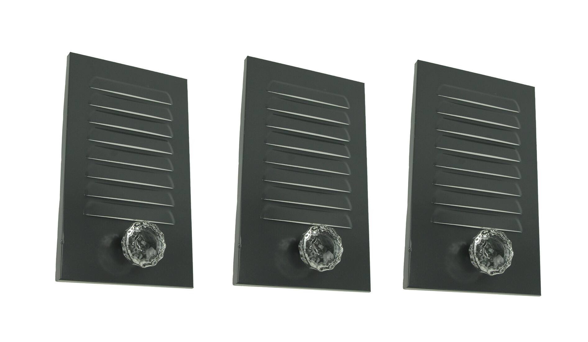 Front. Concepts in Time - Grey Metal Locker Panel with Acrylic Door Knob Wall Hook Plaques Set of 3 - Gray.