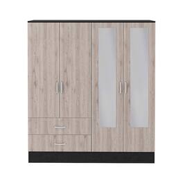 TuHome - Bolton 160 Armoire, Six Shelves, Two Double Door Cabinets, Two Mirrors, Two Drawers, Rod - Black