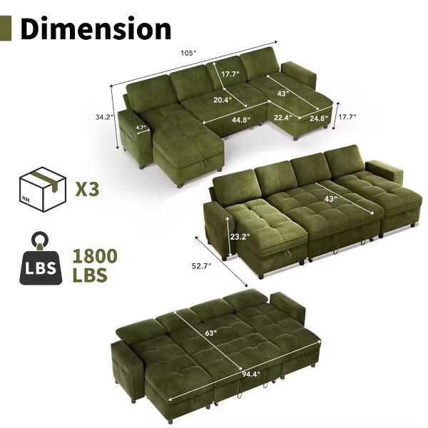 Dimension  
105"  
17.7"  
20.4"  
43"  
34.2"  
4.7"  
44.8"  
22.4"  
24.8"  
17.7"  
X3  
43"  
1800 LBS  
52.7"  
23.2"  
63"  
94.4"