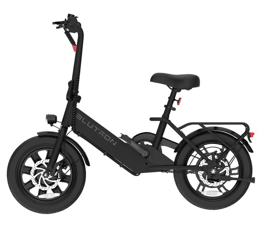 Angle. Blutron - EB350F Foldable Ebike Black, 20 mile Max Range and 20MPH Max Speed - Black.