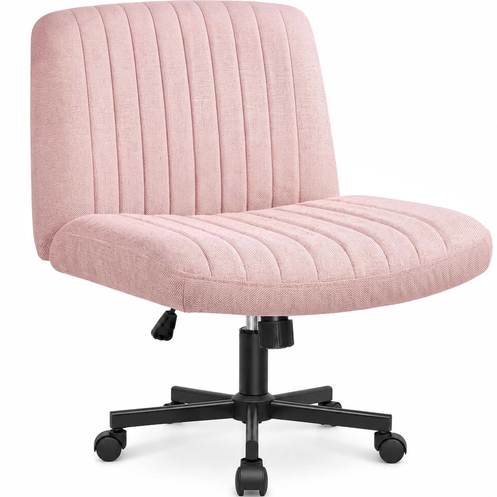 Front. Celtoss - Criss Cross Chair with Wheels, Home Office Cross-Legged Armless Chair, Ergonomic Computer Desk Chair with Wide Seat - Wheels-Pink.