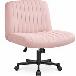 Celtoss - Criss Cross Chair with Wheels, Home Office Cross-Legged Armless Chair, Ergonomic Computer Desk Chair with Wide Seat - Wheels-Pink