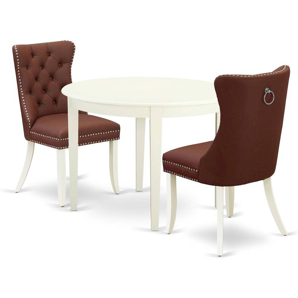 Back. East West Furniture - East West Furniture Boston 3 Piece Dining Room Set Contains a Round Kitchen Table and 2 Upholstered Parson Chairs - White.