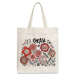OrnamentallyYou - It's Okay Floral Affirmation Canvas Tote Bag, Boho Motivational Gift for Kind and Inspirational Women - Beige