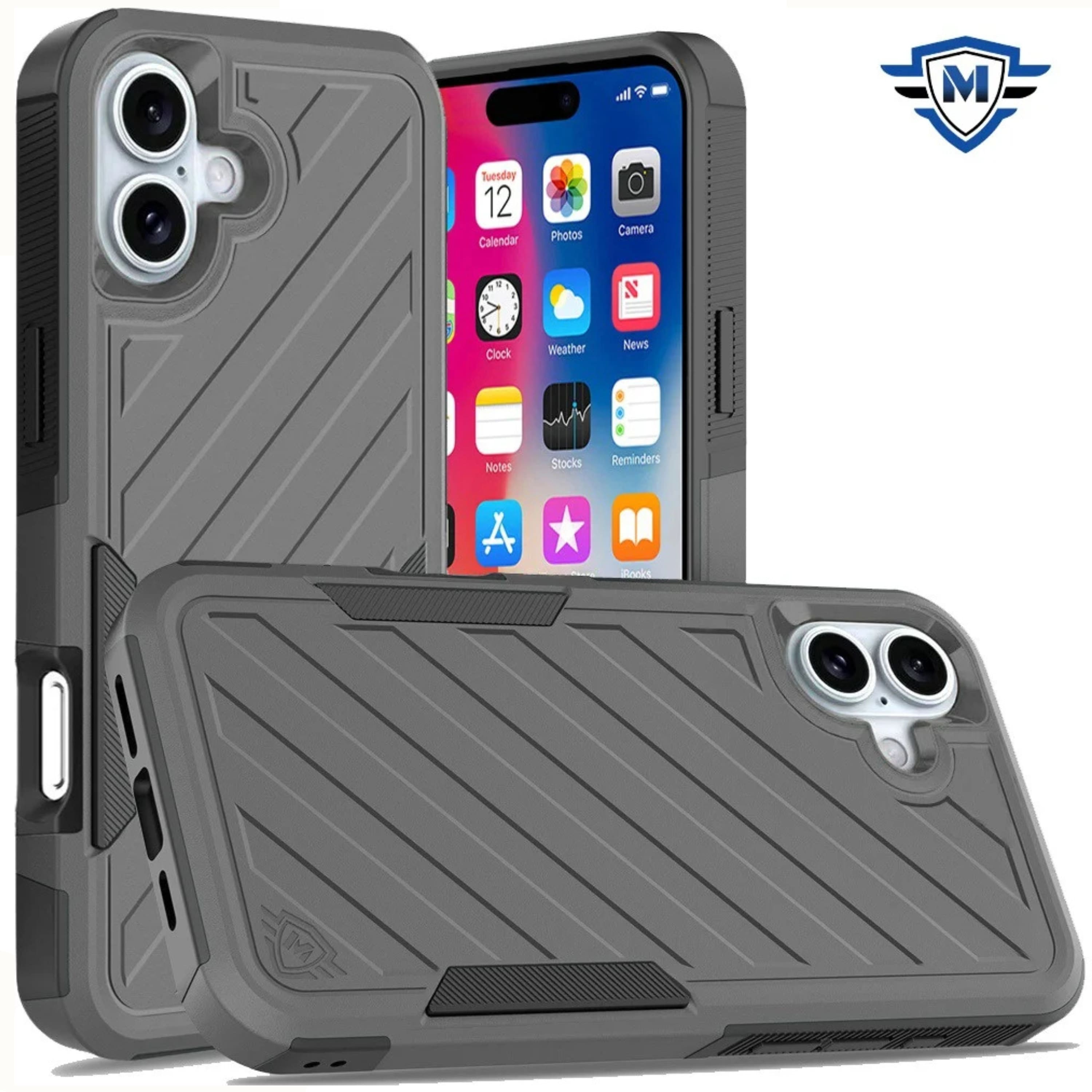 Kitcheniva - Shockproof Dual Layer Case For Iphone 16 Rugged Heavy Duty Cover Grey Black - Gray Black
