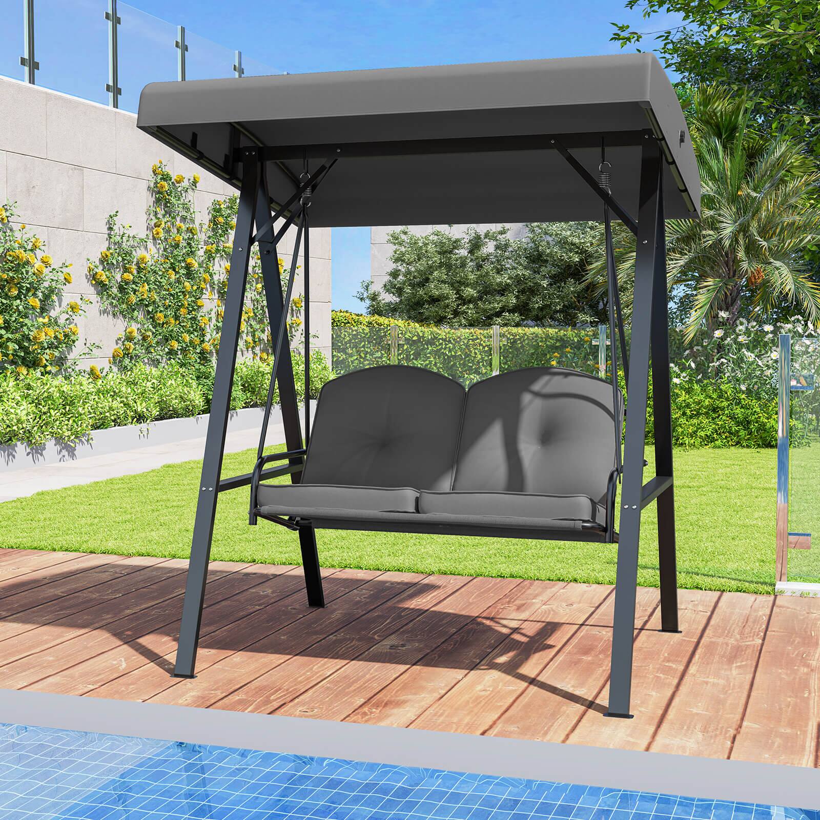 Alt View 4. Costway - Costway 2-Person Outdoor Porch Swing Swing Loveseat with A-Shaped Metal Stand - Gray.