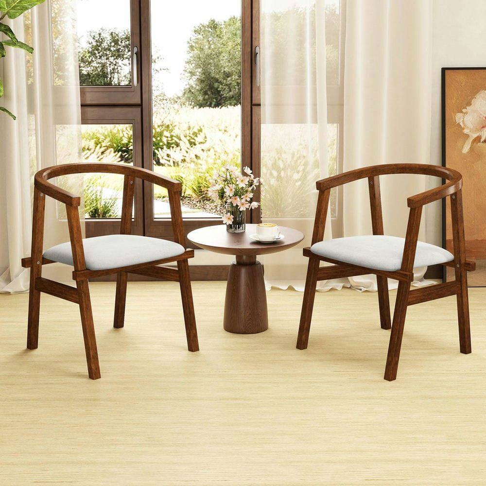 Left. Kadyn - Set of 2 Dining Room Chairs with Wrap-Around Armrests, Solid Rubberwood in Walnut and Beige - Brown.