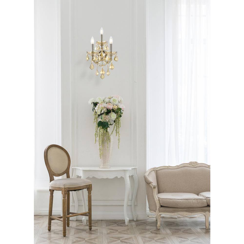 Back. Elegant Lighting - Maria Theresa 3 light Golden Teak Wall Sconce Golden Teak - Golden Teak.
