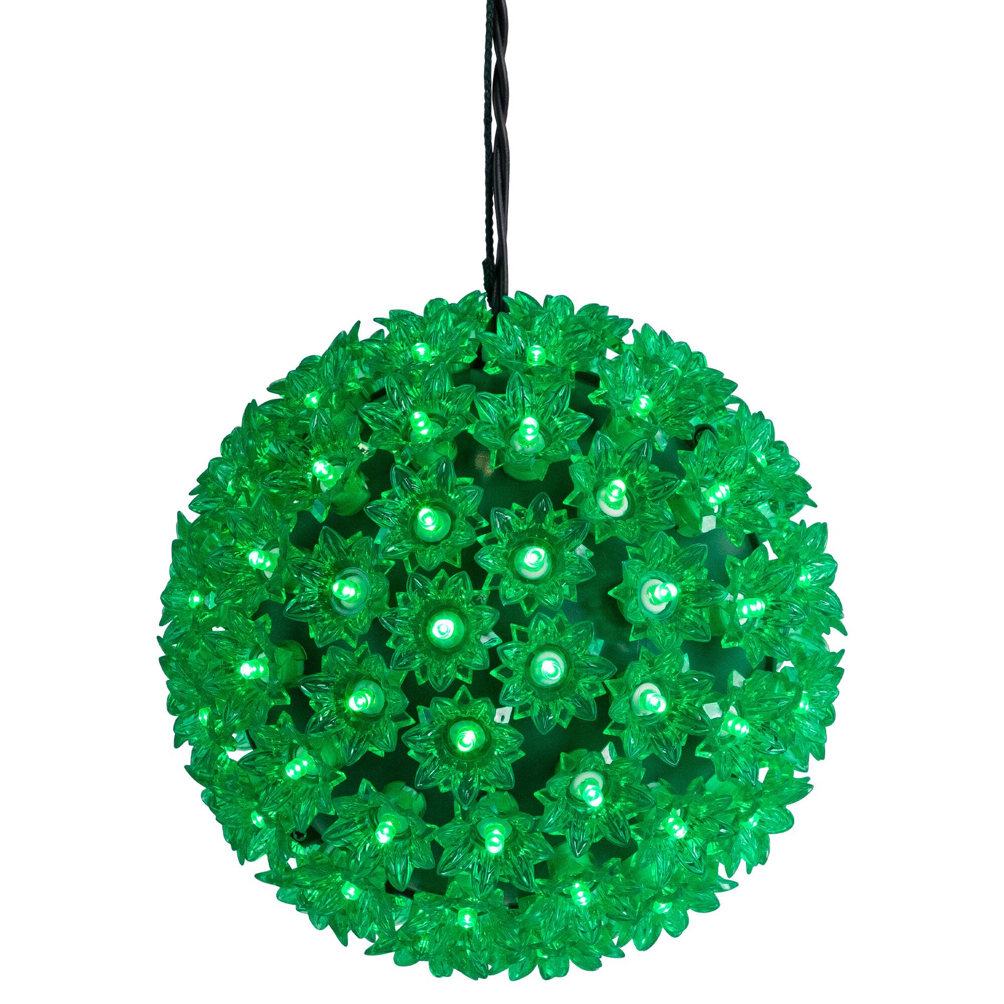 Alt View 1. Northlight - LED Lighted Starlight Floral Sphere Outdoor Hanging Christmas Decoration- 7.5" - Green Lights - Green.