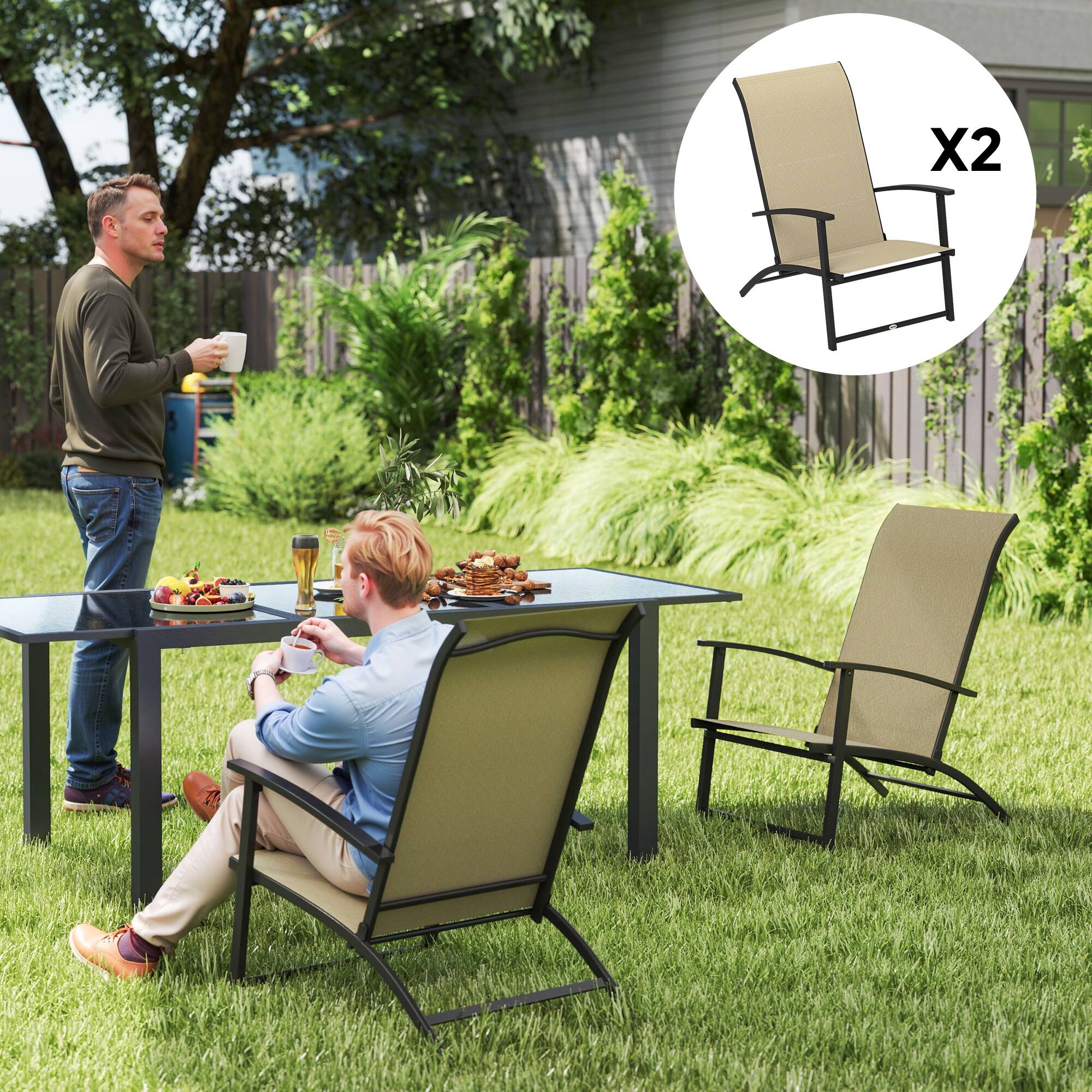 Alt View 1. Outsunny - Folding Patio Chairs Set of 2, Portable Outdoor Dining Chairs with High Back, Armrests, Breathable Mesh Fabric Seat - Beige.