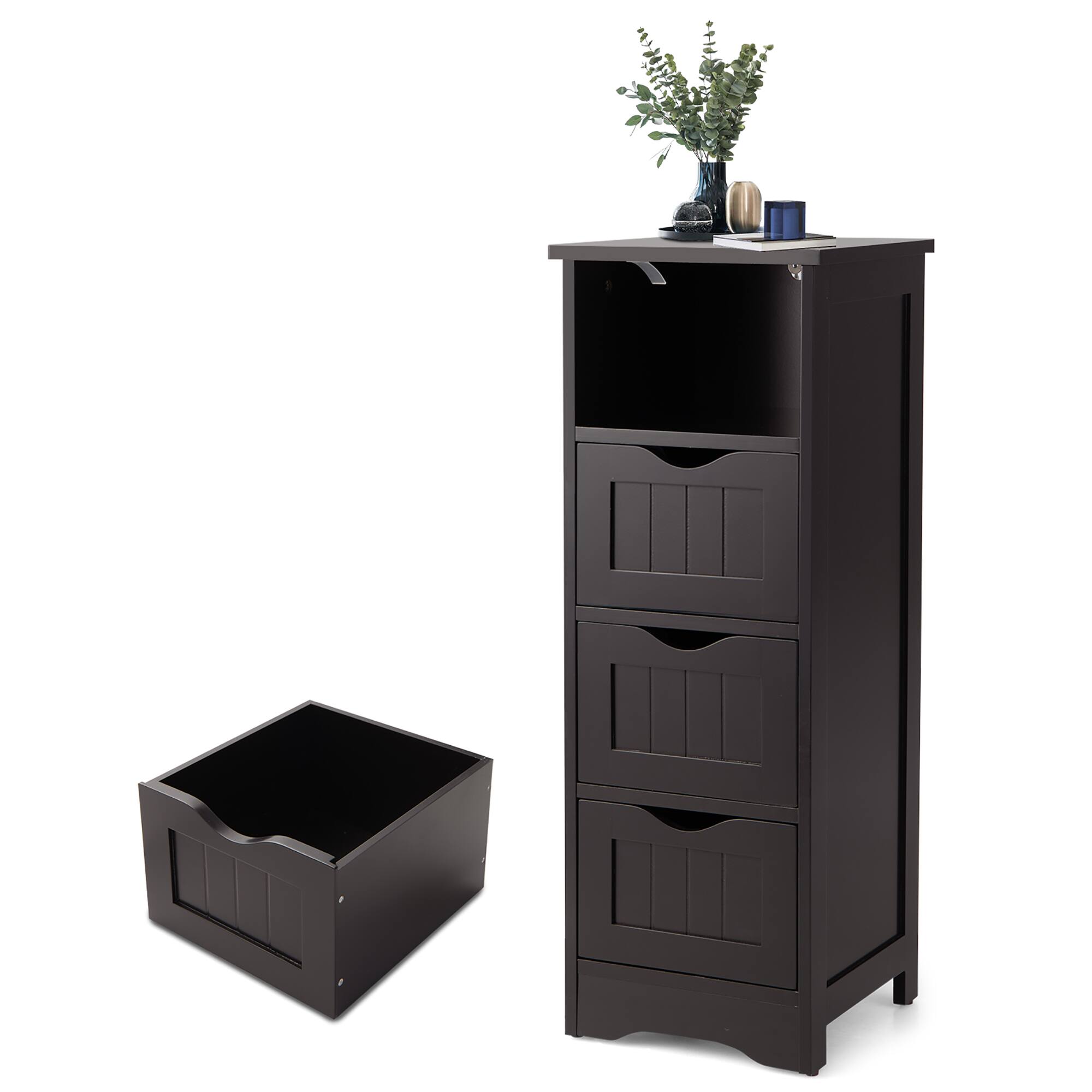 Alt View 8. Gymax - Gymax Bathroom Floor Cabinet Free Standing Storage Side Organizer W/4 Drawers Espresso - Espresso.