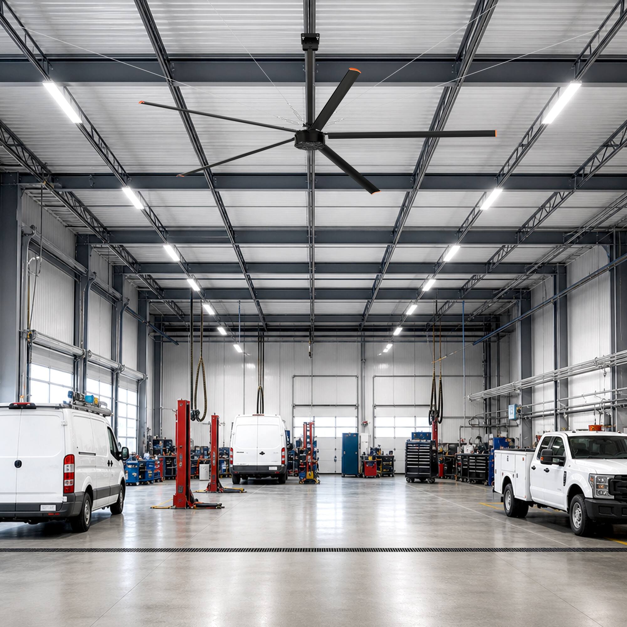 Front. Breezary - 144 in 12 ft HVLS Commercial High Volume Low Speed Ceiling Fan with PMSM Motor Variable Frequency Wall Control 5 Blades - 144-inch Black.