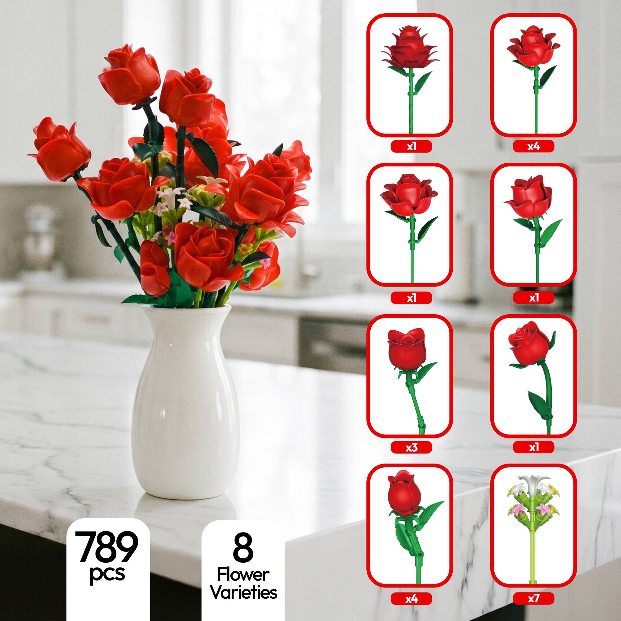 x1 x4 x1 x1 x3 x1  
789 pcs  
8 Flower Varieties  
x4 x7