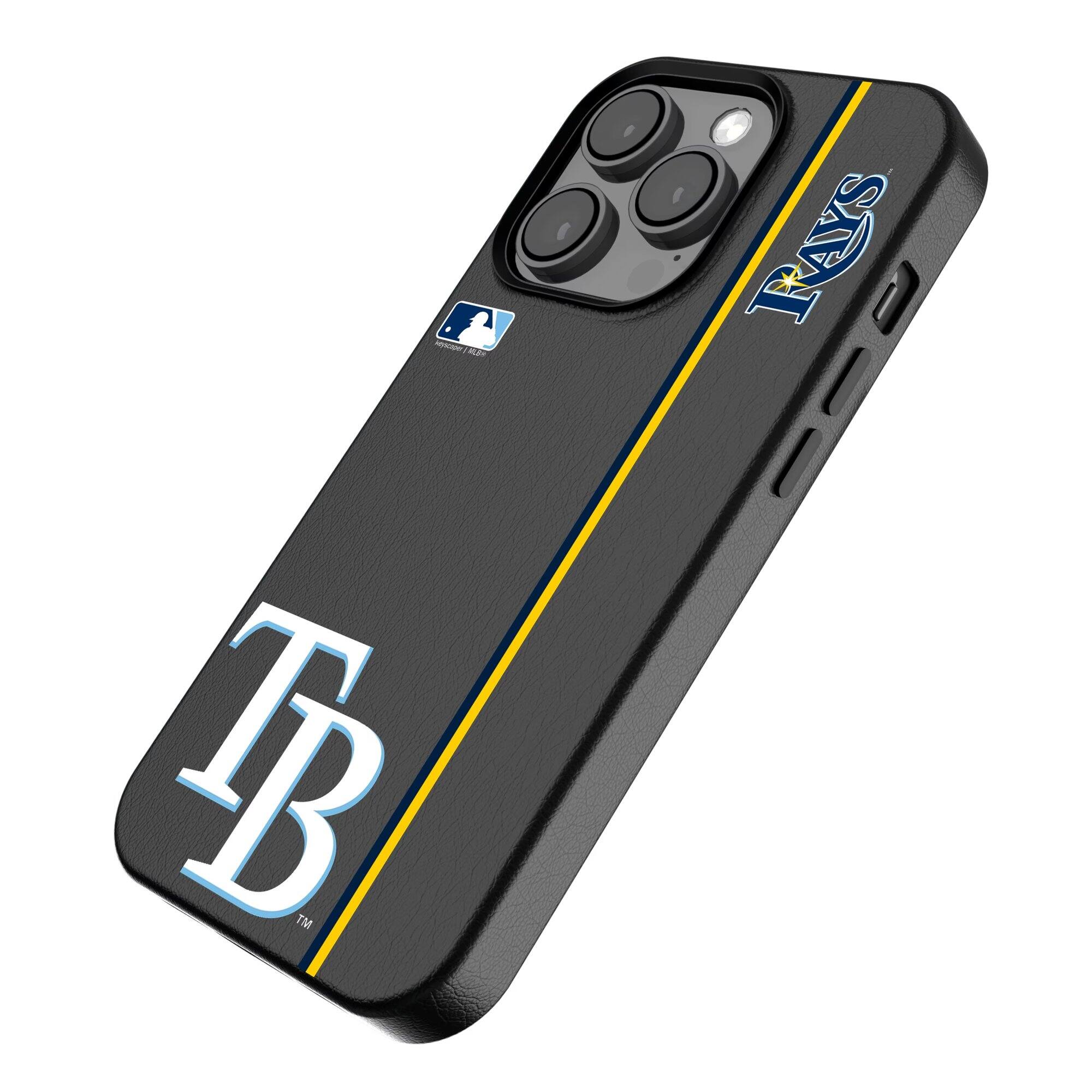 Alt View 1. Keyscaper - Tampa Bay Rays iPhone Magnetic Bump Case - 15 Pro - Black.