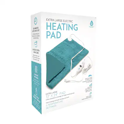 EXTRA LARGE ELECTRIC HEATING PAD
- 120 MINUTES AUTO SHUT-OFF
Consumes energy and prevents burns caused by excessive heating
- 10-FOOT EXTRA LONG CORD
Makes it easier to use from the comfort of your home bed or chair
- MACHINE WASHABLE
Machine washable for easy cleaning
- MOIST HEAT THERAPY OPTION
- EXTRA LARGE PAD
12" X 24"
Offers excellent coverage for large muscle groups
Fast-heating
3 TEMPERATURE SETTINGS
- Super soft microfiber cover
for a soothing touch
(Microfibre pour un toucher doux)
- 3 heat settings
(3 réglages de chaleur)
- 3 temperature settings
(3 réglages de température)
- 3 temperature settings
(3 réglages de température)
- 3 temperature settings
(3 réglages de température)
- 3 temperature settings
(3 réglages de température)
- 3 temperature settings
(3 réglages de température)
- 3 temperature settings
(3 réglages de temp