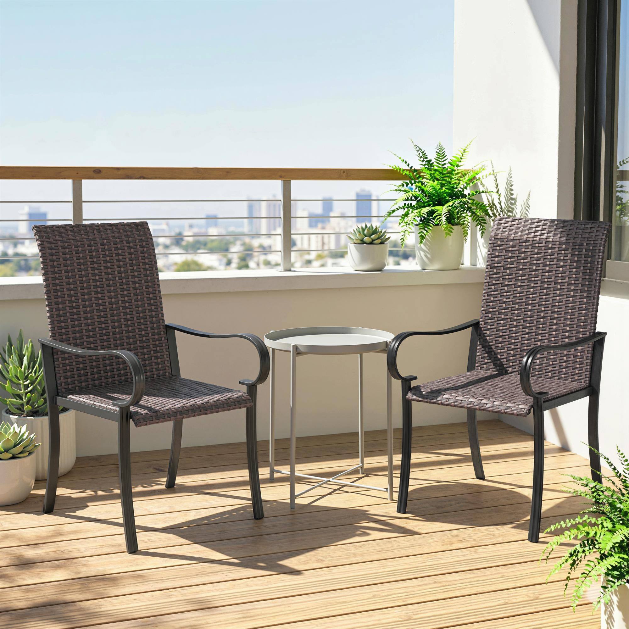 Alt View 7. Outsunny - of 4 Outdoor Wicker Dining Chairs with Armrest, Steel Frame - Brown.