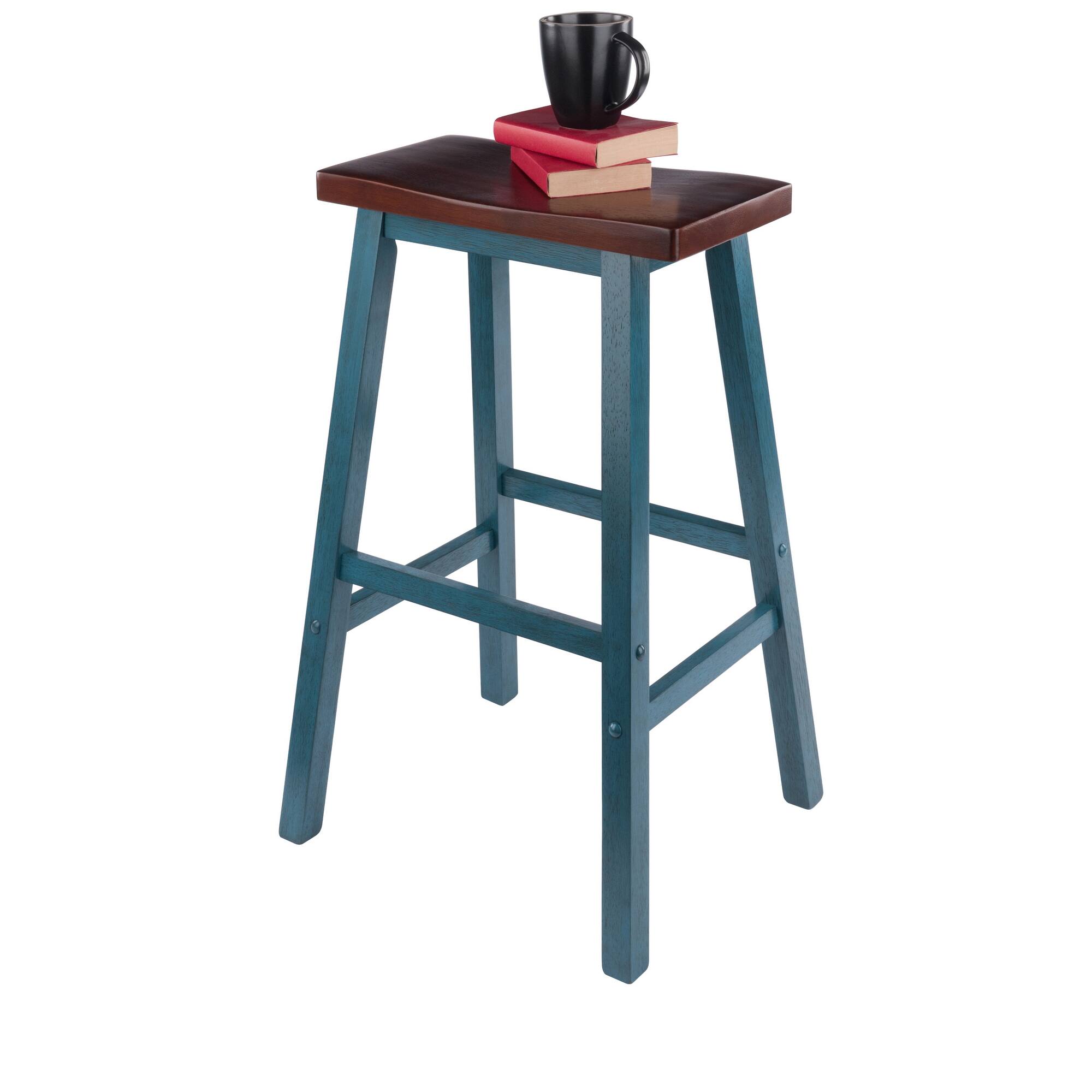 Alt View 5. Winsome Wood - Satori Saddle Seat Bar Stool - Walnut/Rustic Teal.
