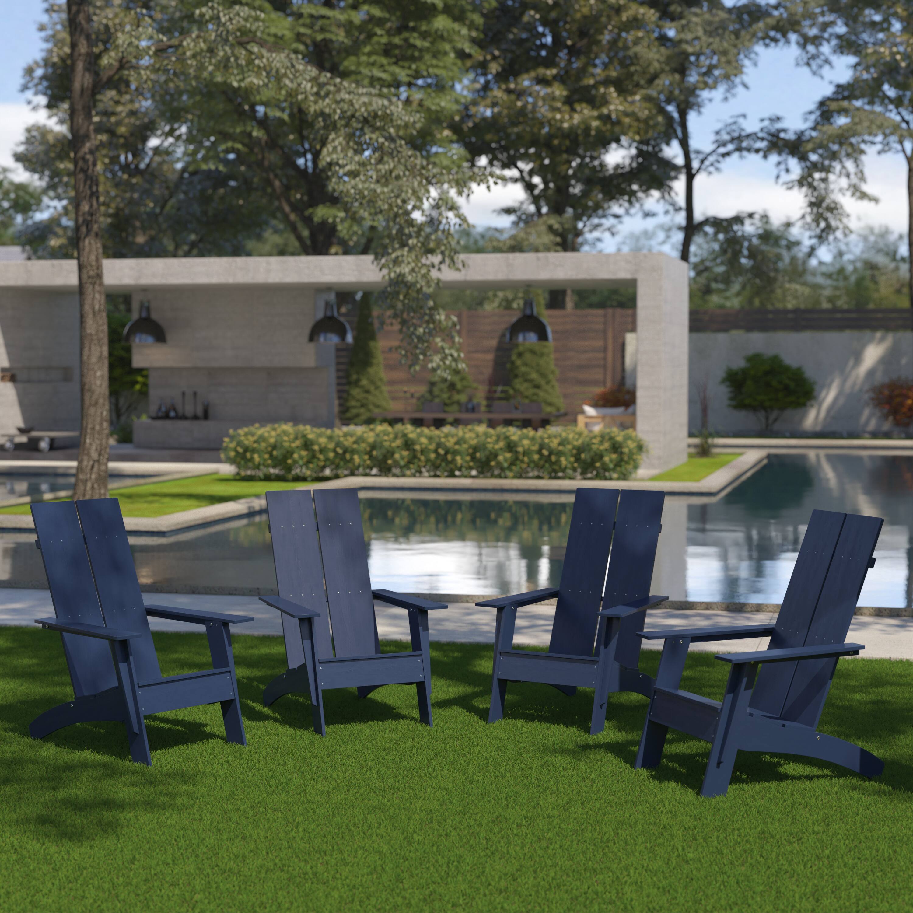 Alt View 2. Emma + Oliver - Set of 4 Modern Dual Slat Back Indoor/Outdoor Adirondack Style Chairs - Navy.