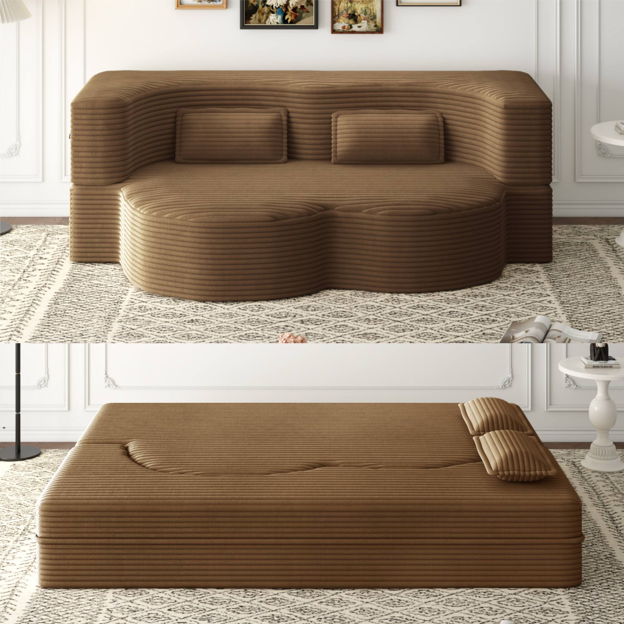 Trinkets Crazed - Convertible Sleeper Sofa Bed,15" Thick Full Size Folding Floor Couch, Corduroy Foam-Filled Futon Loveseat Couch - Camel