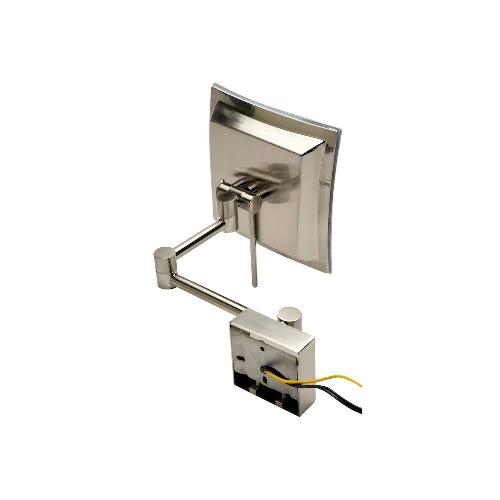 Alt View 1. Alfi - Brushed Nickel Wall Mount Square 8" 5x Magnifying Cosmetic Mirror with Light - Silver.