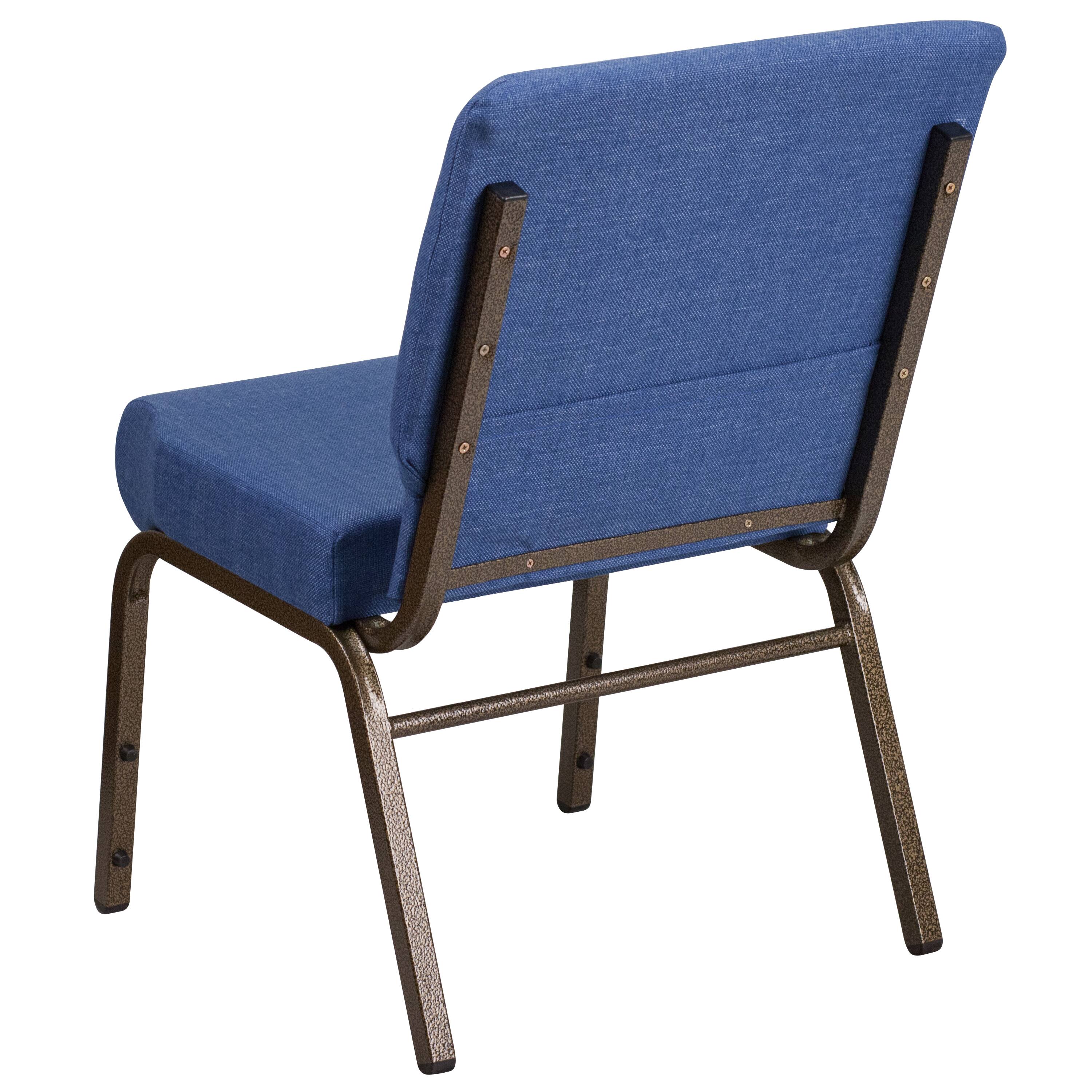 Alt View 6. Emma + Oliver - 4 Pack 21''W Stacking Church Chair - Blue Fabric/Gold Vein Frame.
