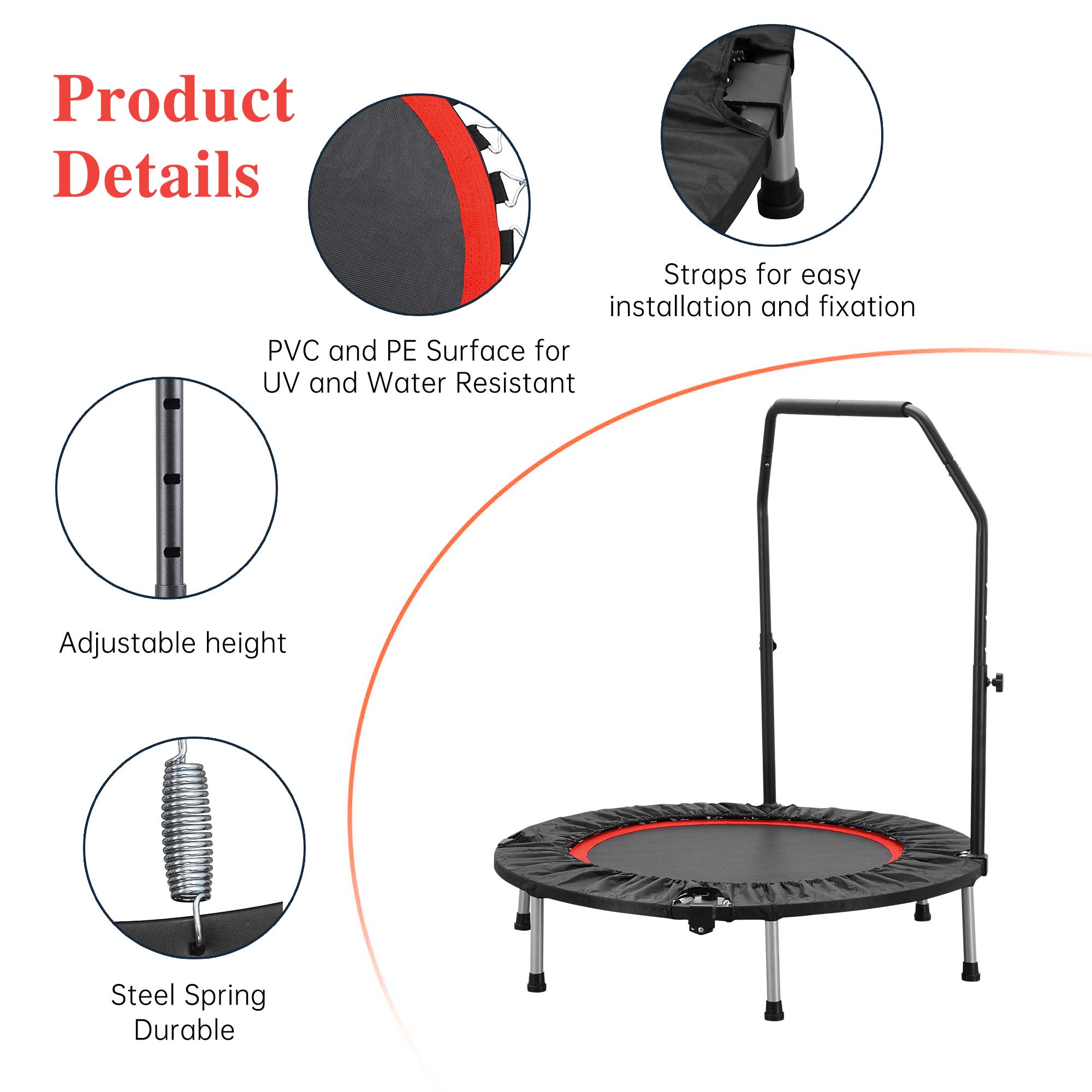 Product Details

Straps for easy installation and fixation

PVC and PE Surface for UV and Water Resistant

Adjustable height

Steel Spring Durable