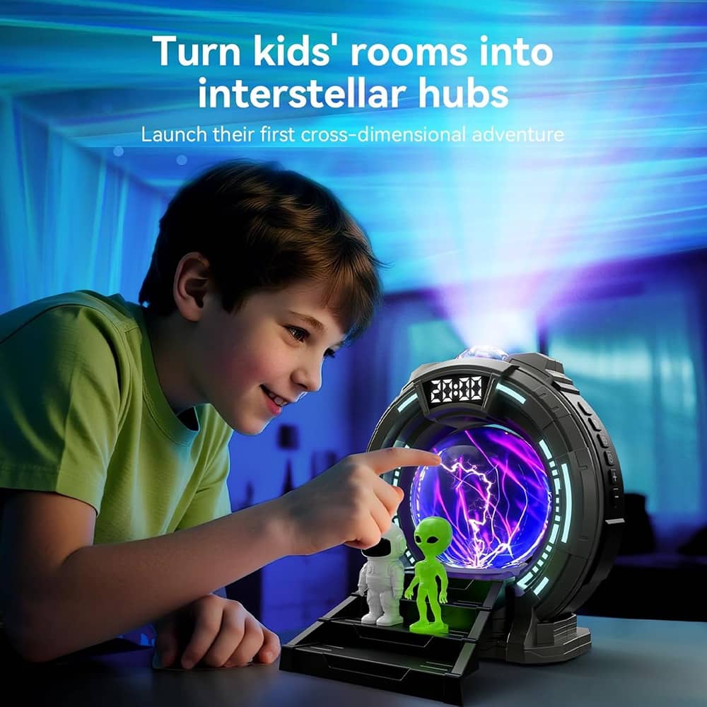 ACJPR - Aurora Projector with Plasma Ball, Remote Control, Bluetooth Speaker, Alarm Clock & LED Night Light with Figurines