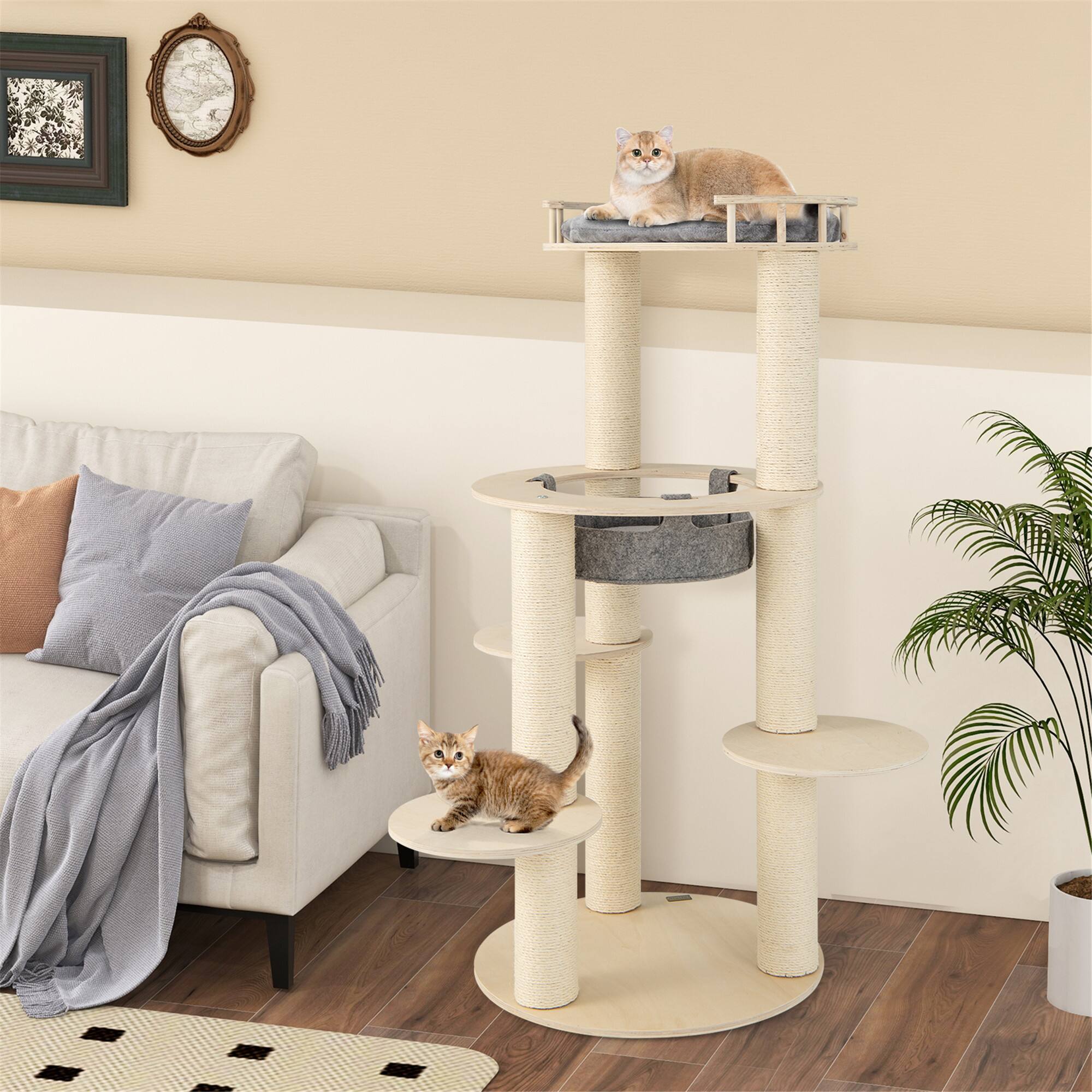 Alt View 1. Gymax - Gymax 6-level Wooden Cat Tree w/ Padded Perch Non-woven Hammock Scratching Posts.