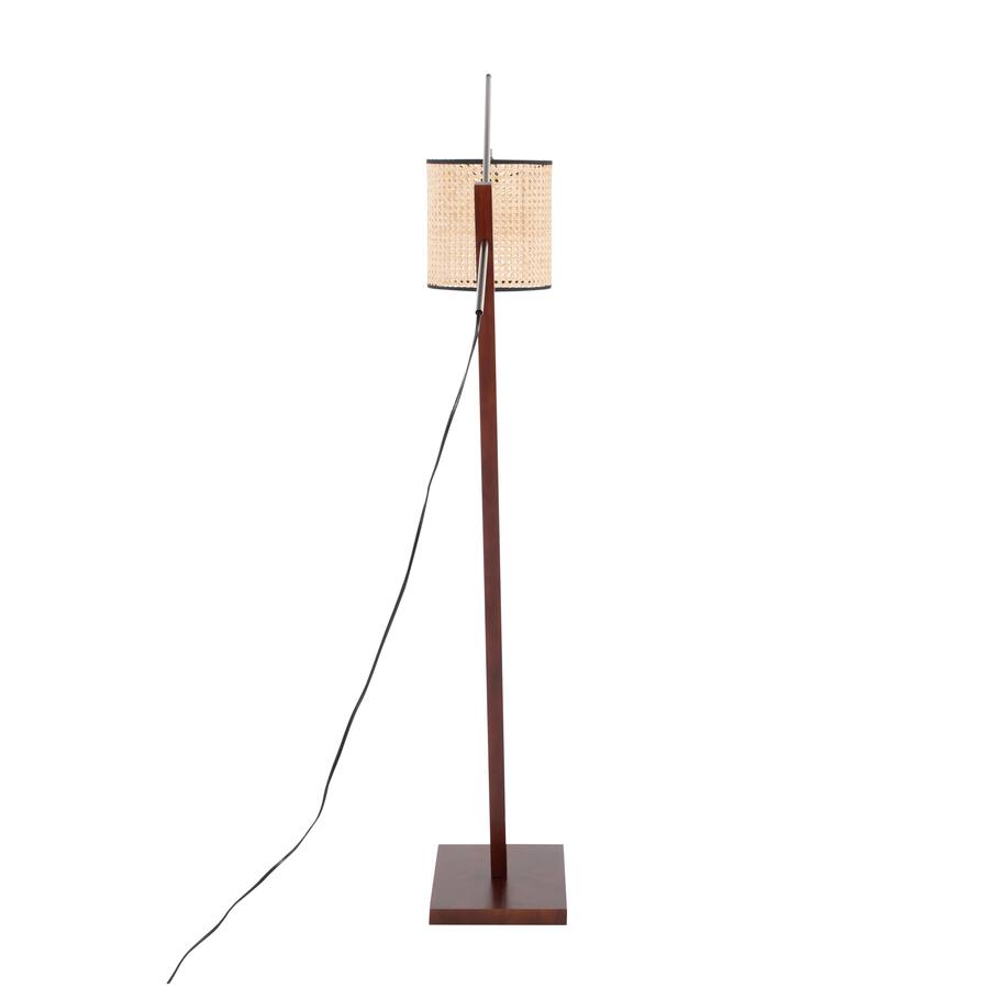 Loheer Contemporary Floor Lamp Wood Satin Nickel Rattan Shade 60 Inch ...