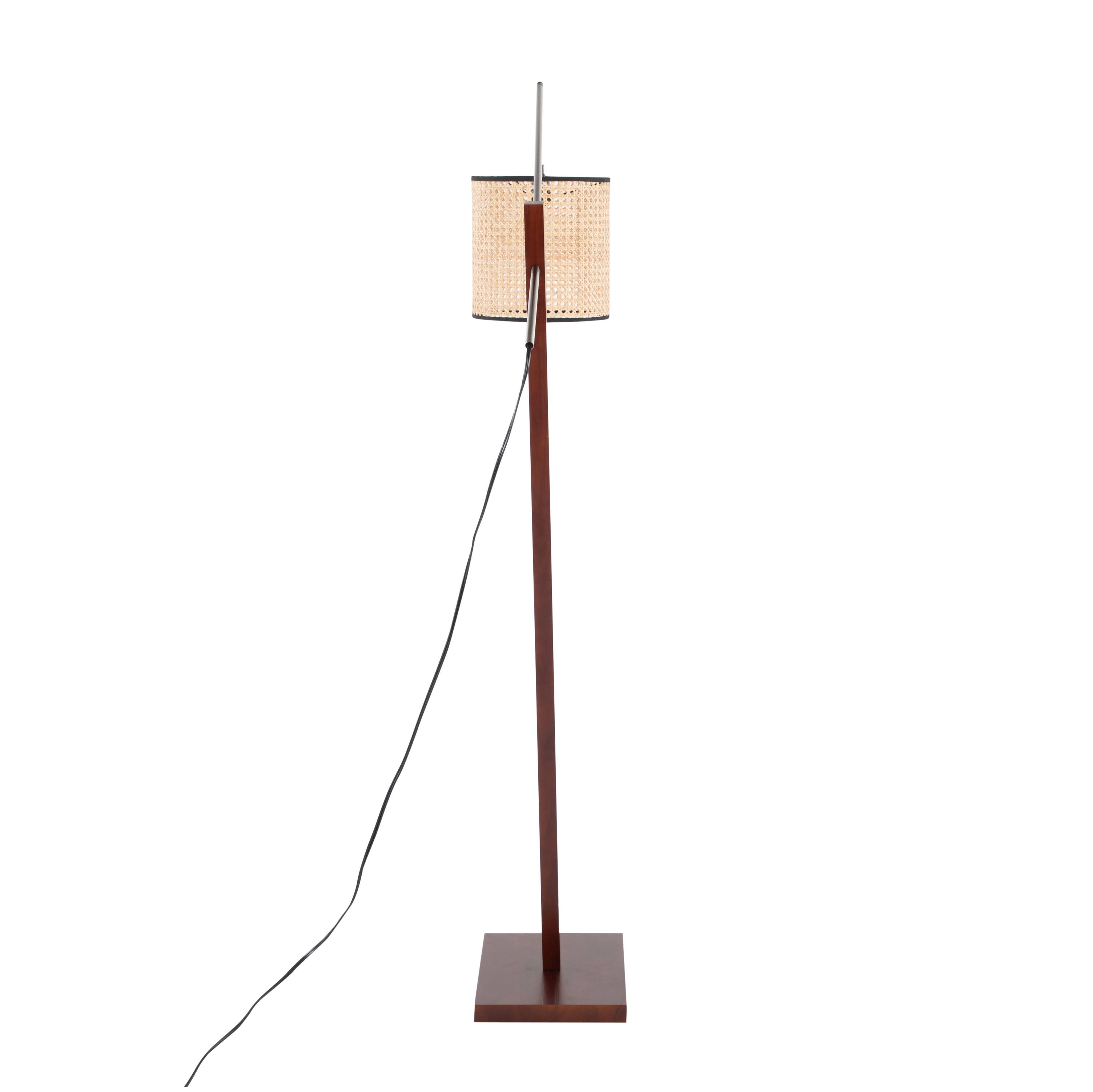 Alt View 1. Loheer - Loheer Contemporary Floor Lamp Walnut Wood Satin Nickel Rattan Shade 60 Inch Tall Modern Standing Lamp for Living Room - Walnut.
