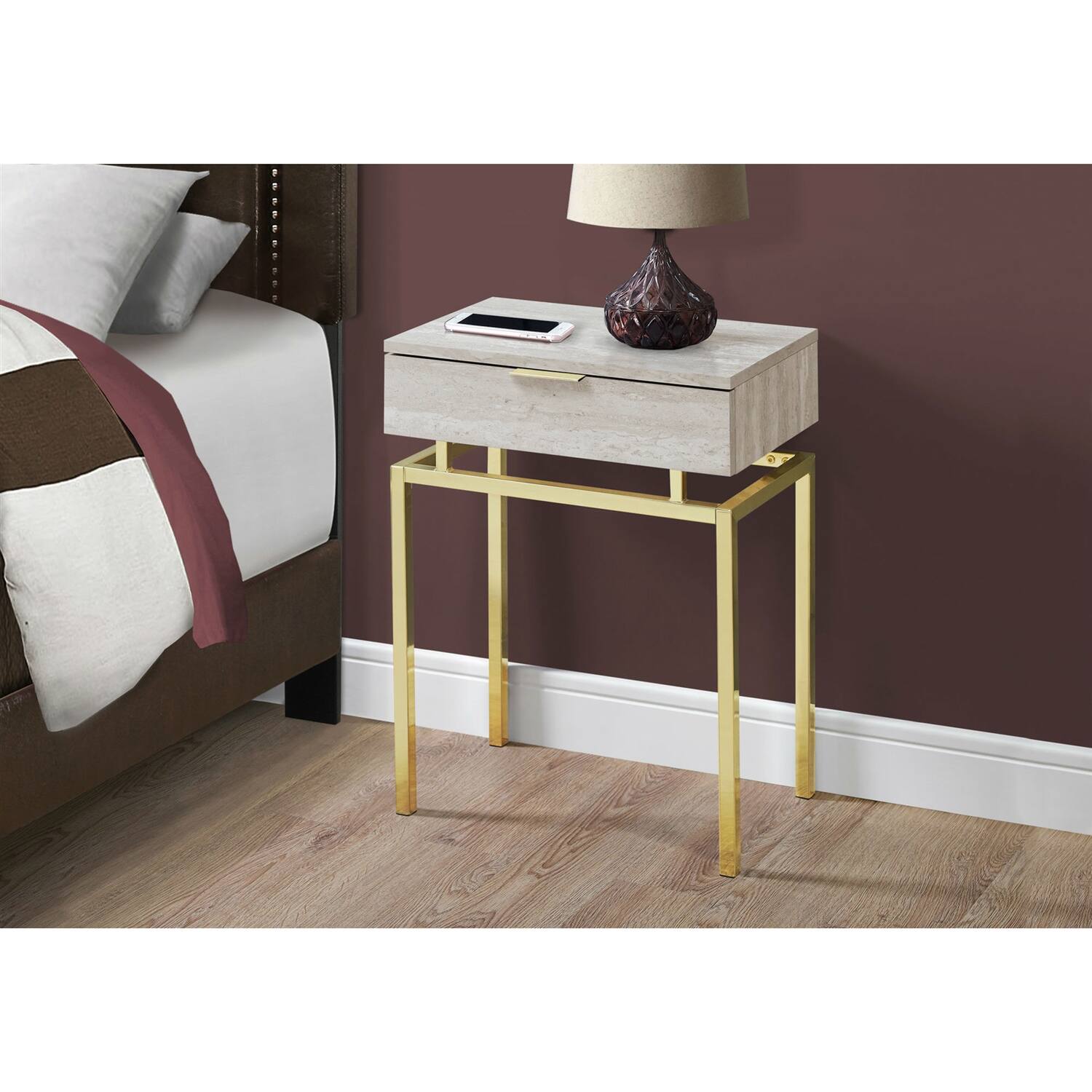 Left. Hivvago - Hivvago 24in Modern End Table 1 Drawer Nightstand - Beige/Gold.