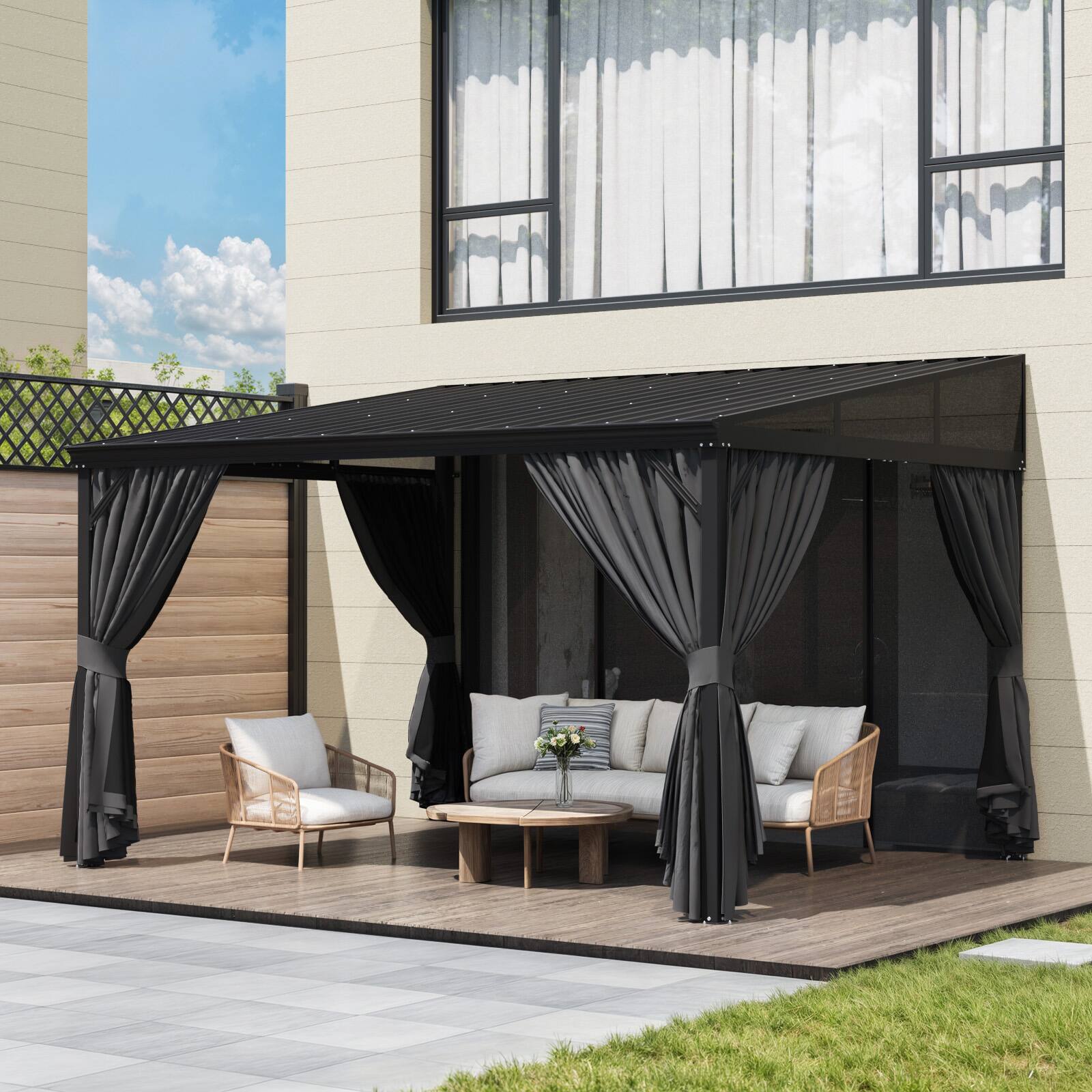 Alt View 5. Famapy - Heavy Duty Outdoor Gazebo with Steel Roof, Aluminum Frame, Curtains & Netting for Patio, Garden, Deck.