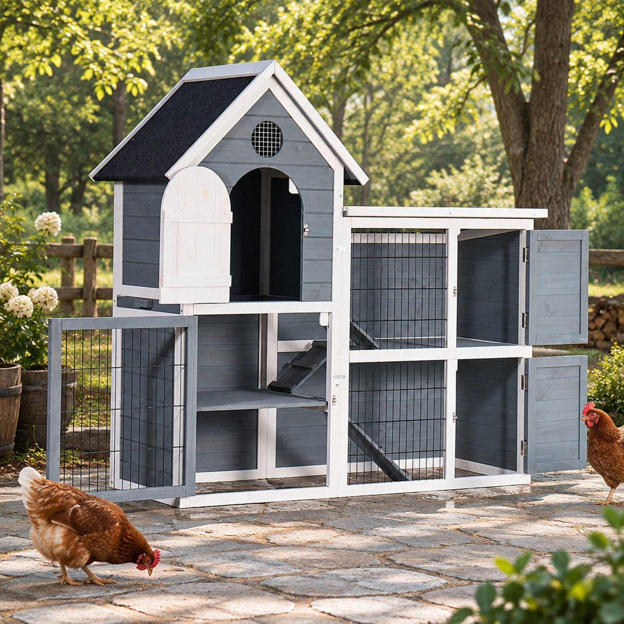 RYHNUYNE Large Outdoor Chicken Coop, 2 Story Wooden Rabbit Hutch ...