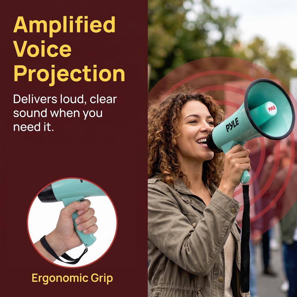 Amplified Voice Projection  
Delivers loud, clear sound when you need it.  

PYLE PYLE  
Ergonomic Grip